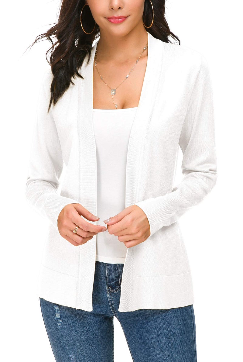 EXCHIC Women's Long Sleeve Open Front Cardigan Sweater Lightweight Casual Knit Sweaters (White, Small) - Image 2